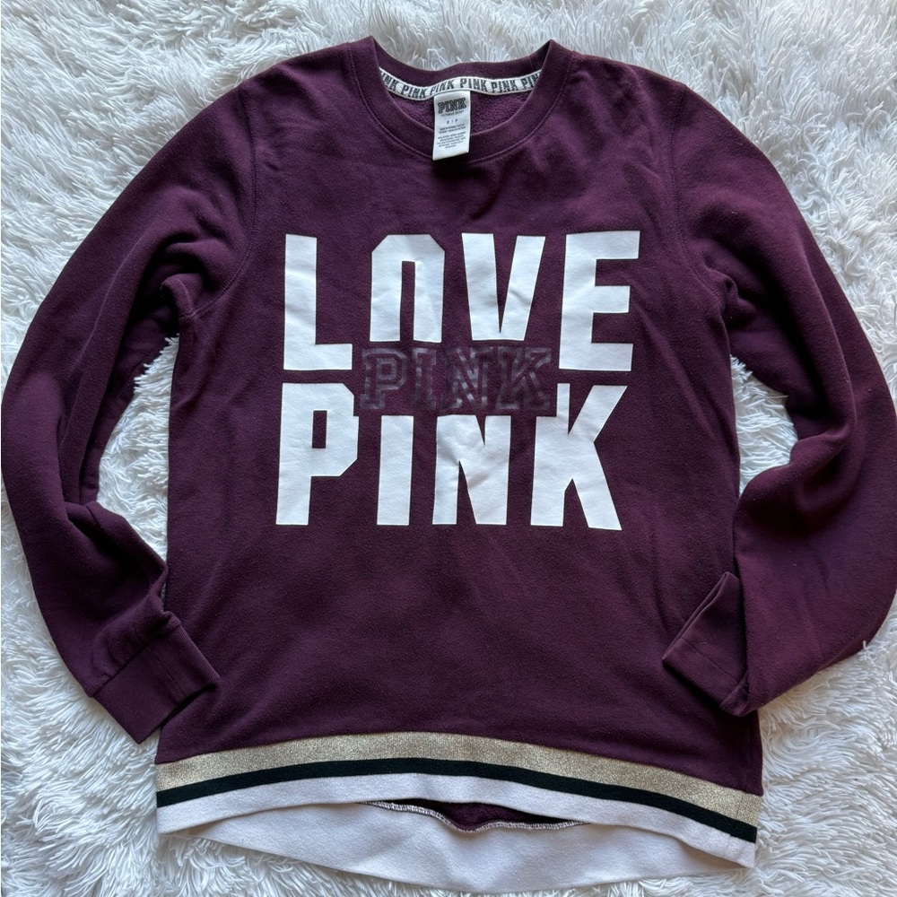 PINK Victoria's Secret Maroon "LOVE PINK" Crewneck Sweater with White Logo